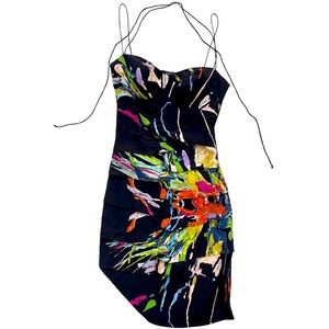 Nicole Miller Mini Cocktail Dress Abstract Splatter Print Multi